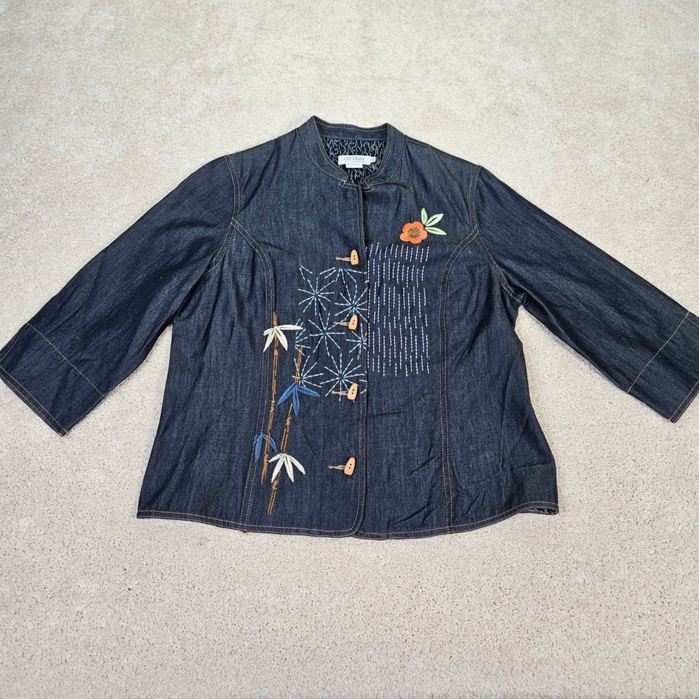 VTG City Blues by Koret Denim Jacket Folk Embroidered Statement Bamboo Floral PS